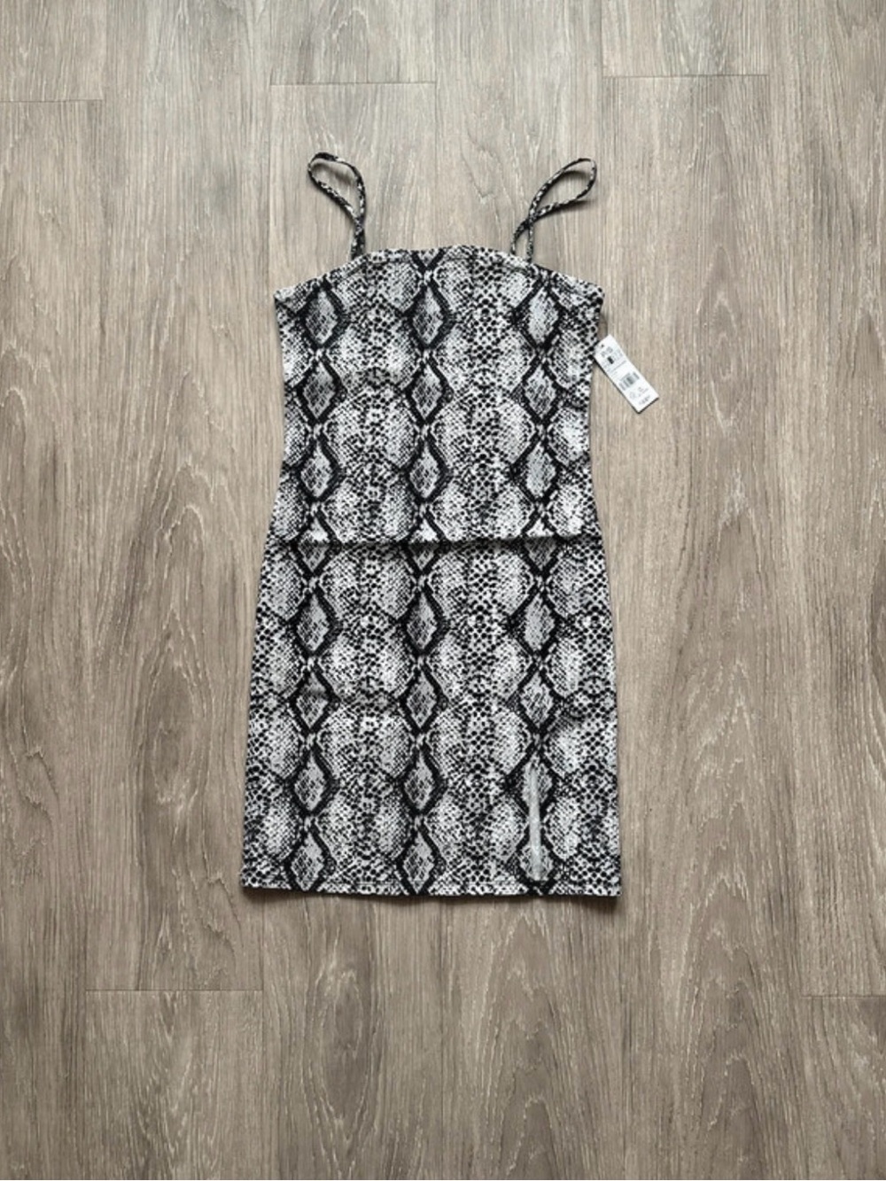 Garage Black and White Snake-Print Spaghetti Strap Dress